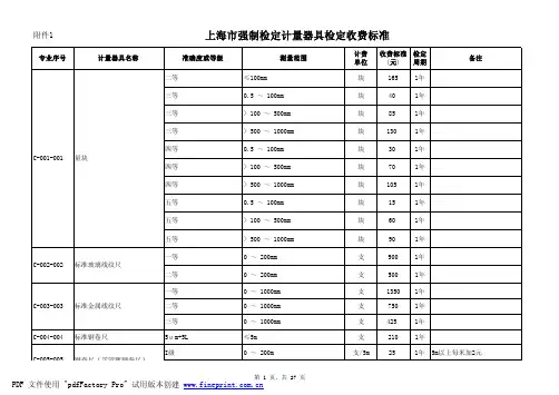 上海市强制检定计量器具检定收费标准
