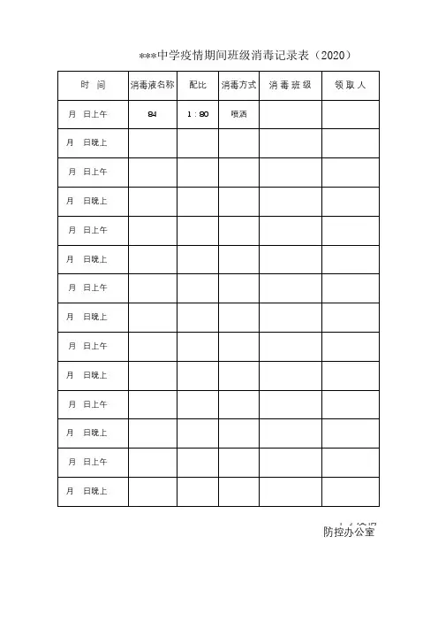 学校疫情防控场所消毒记录表