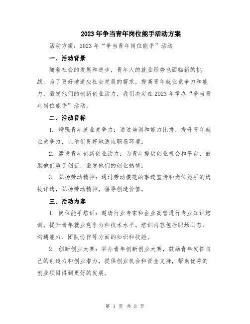 2023年争当青年岗位能手活动方案