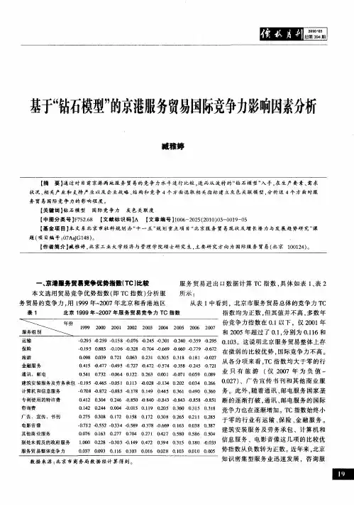 基于“钻石模型”的京港服务贸易国际竞争力影响因素分析