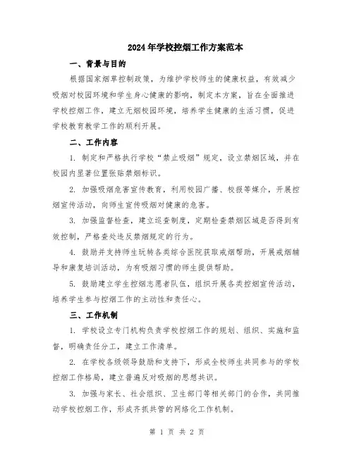 2024年学校控烟工作方案范本