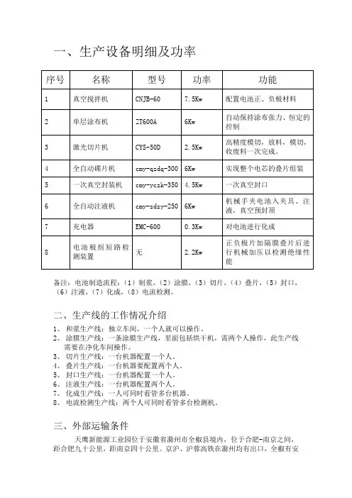 1生产设备明细及功率