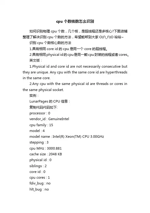 cpu个数核数怎么识别