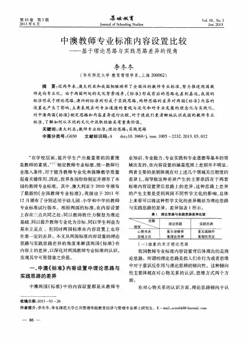 中澳教师专业标准内容设置比较——基于理论思路与实践思路差异的视角
