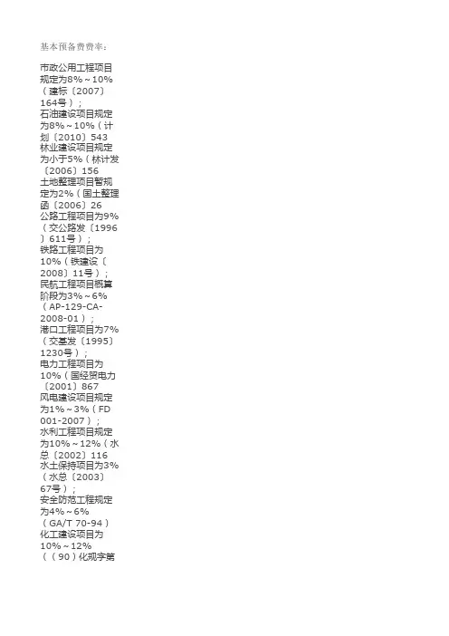 基本预备费费率