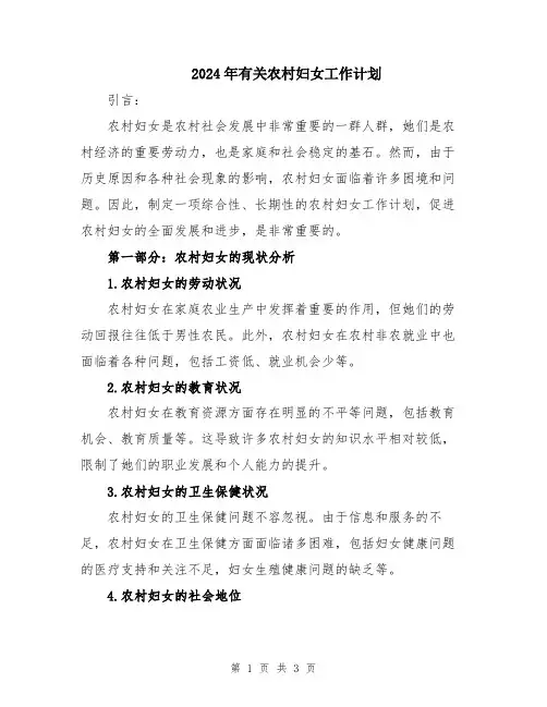 2024年有关农村妇女工作计划
