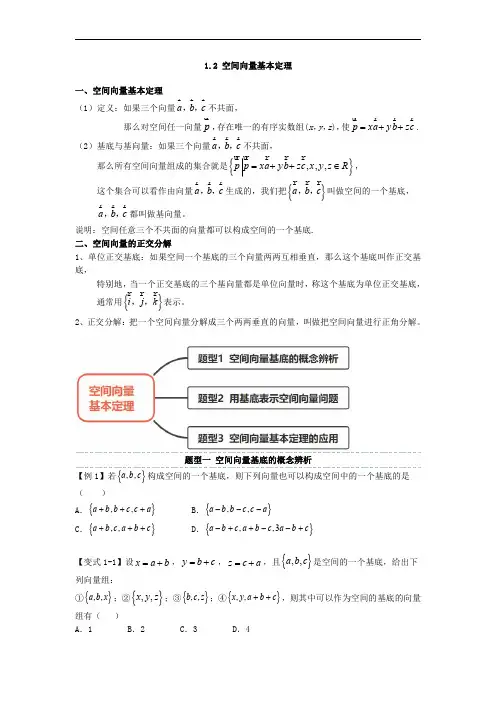 1.2 空间向量基本定理(精讲)高二数学上学期同步讲与练(选择性必修第一册)(原卷版)