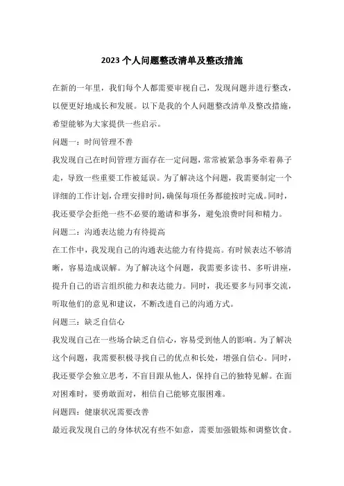 2023个人问题整改清单及整改措施