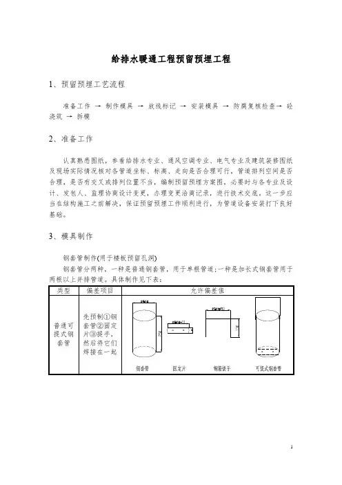 给排水暖通预留预埋工程方案