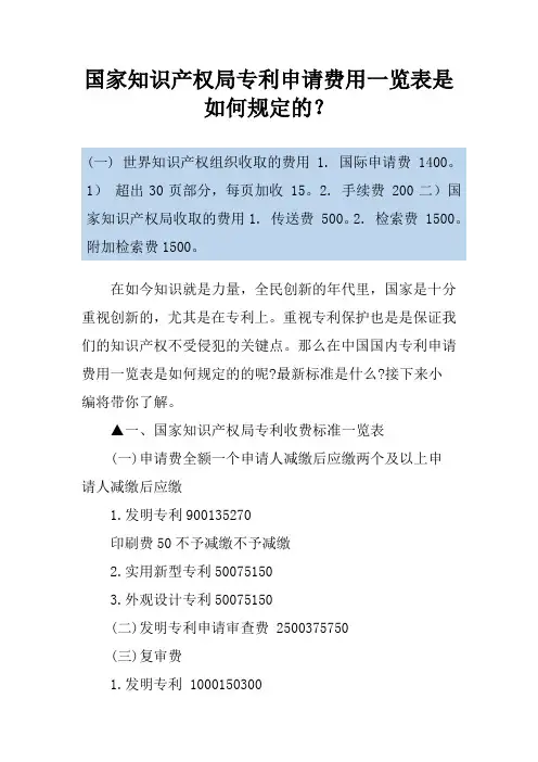 国家知识产权局专利申请费用一览表是如何规定的？