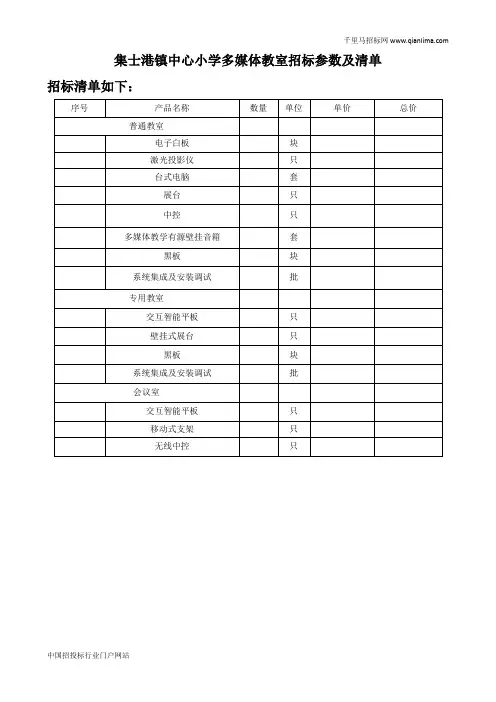 中心小学教学多媒体设备采购-电子白板招投标书范本