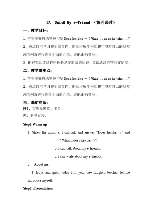 五年级上册英语教案-Unit6 My e-friend Checkout time  ｜译林版(三起)