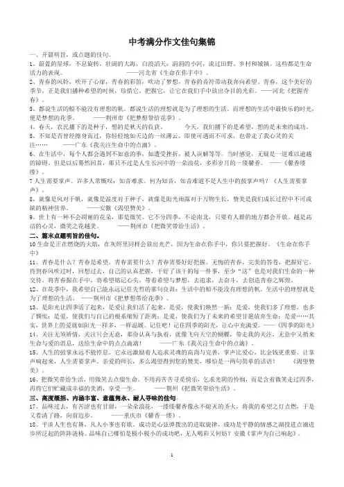 中考满分作文佳句集锦