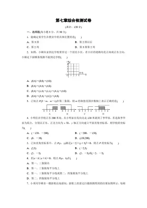 2020人教版七年级数学下册第七章综合检测试卷附答案解析