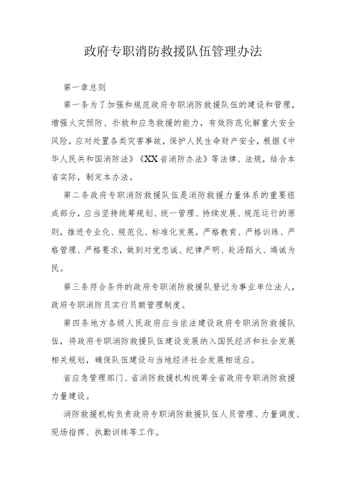 政府专职消防救援队伍管理办法