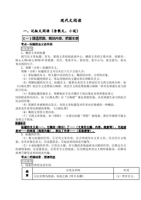 初中现代文阅读答题格式