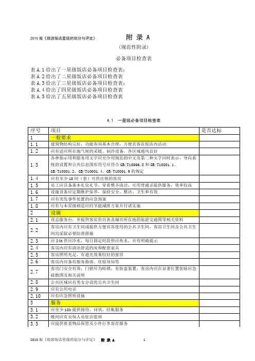 2010版《旅游饭店星级的划分与评定》  附 录 A