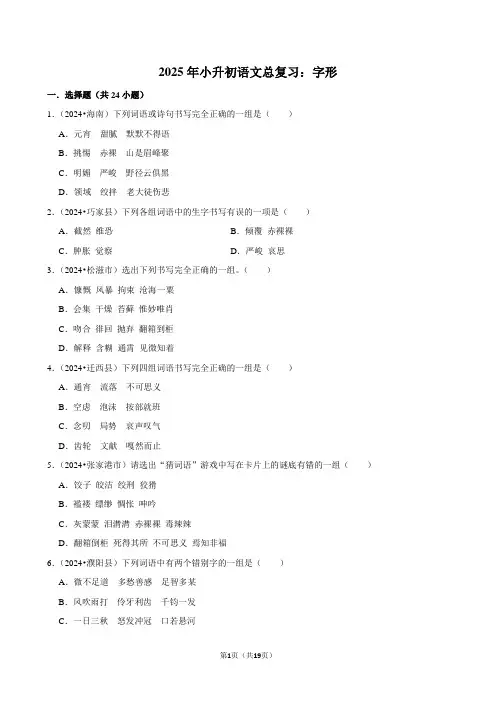 2025届小升初语文总复习：字形附答案解析