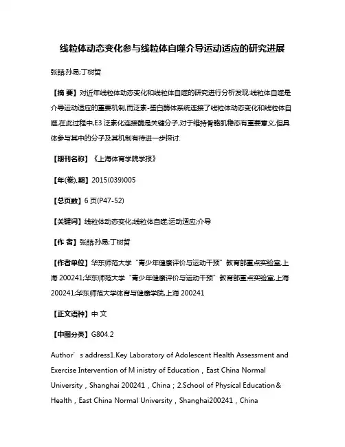 线粒体动态变化参与线粒体自噬介导运动适应的研究进展