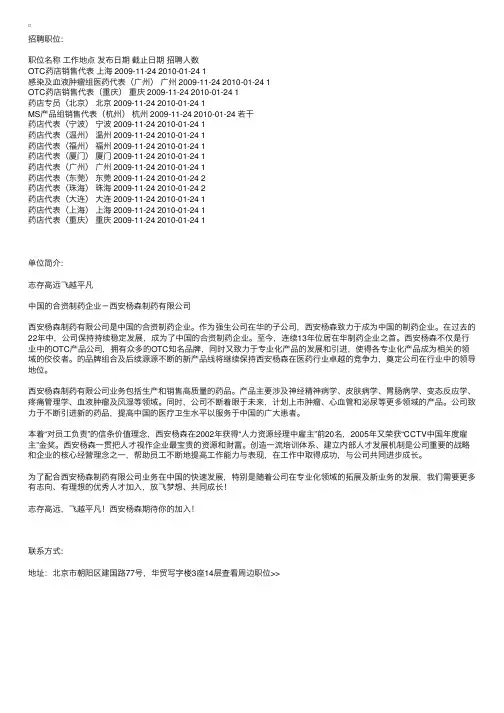 西安杨森制药有限公司销售团队