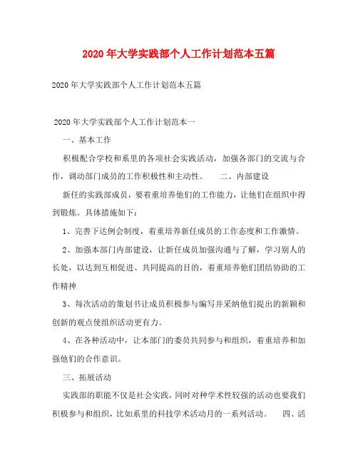 2020年大学实践部个人工作计划范本五篇