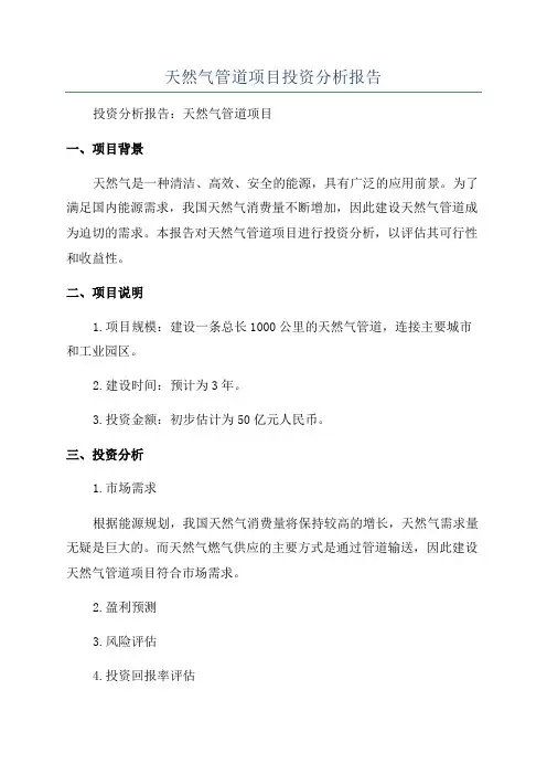 天然气管道项目投资分析报告