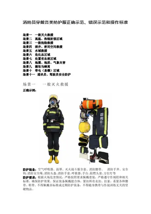 消防救援站执勤消防员穿戴各类防护服正确示范、错误示范和操作