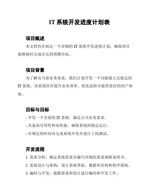 IT系统开发进度计划表