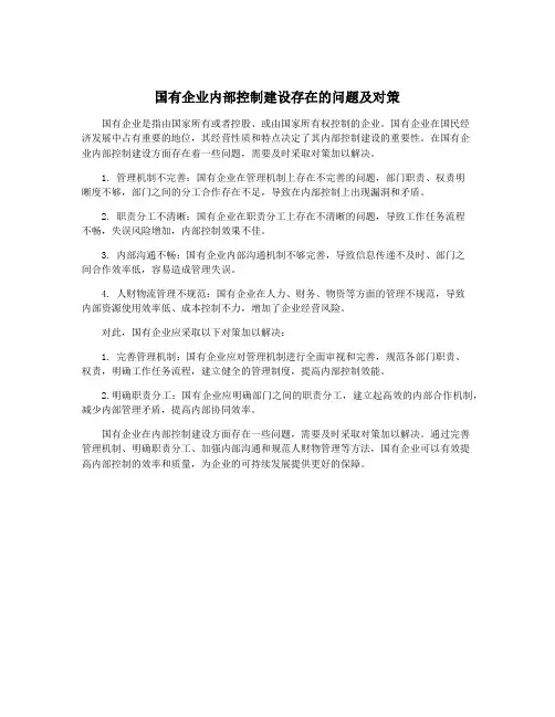 国有企业内部控制建设存在的问题及对策