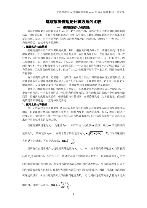 螺旋桨势流理论计算方法的比较