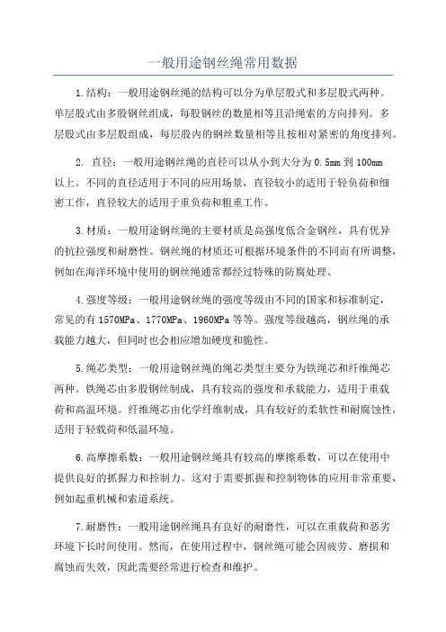 一般用途钢丝绳常用数据