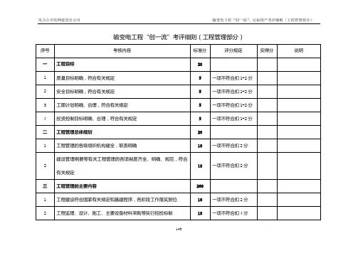 电力公司输变电工程“创一流”考评细则(工程管理部分)