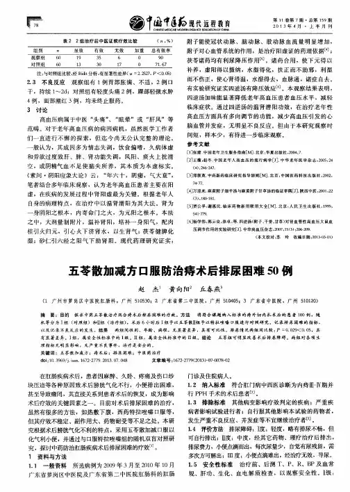 五苓散加减方口服防治痔术后排尿困难50例