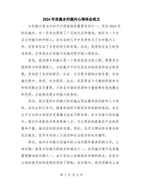 2024年实施乡村振兴心得体会范文