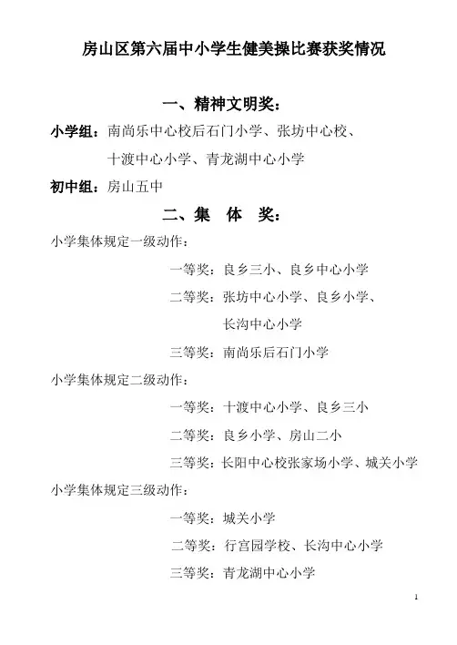 房山区第六届中小学生健美操比赛获奖情况