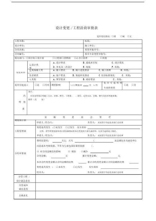 工程洽商审批单设计变更技术核定及现场签证相关表格.doc