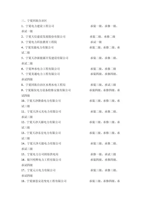 宁夏主要电建公司资质【精选文档】