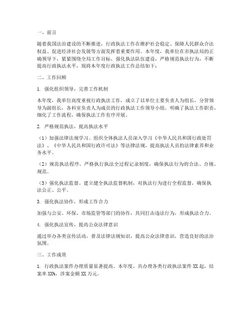 行政执法工作总结报告范文