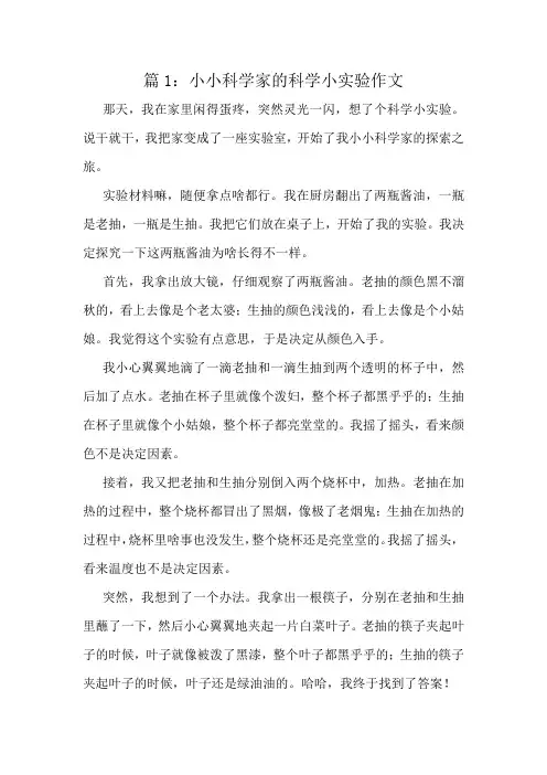 小小科学家的科学小实验作文精选10篇