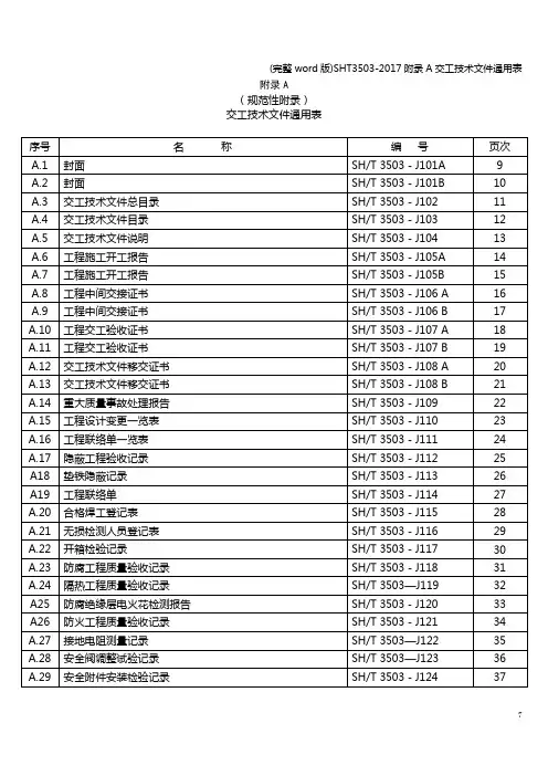 (完整word版)SHT3503-2017附录A交工技术文件通用表