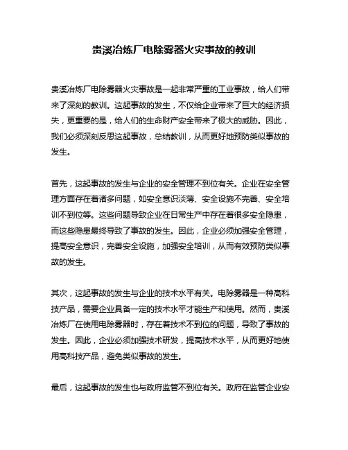 贵溪冶炼厂电除雾器火灾事故的教训
