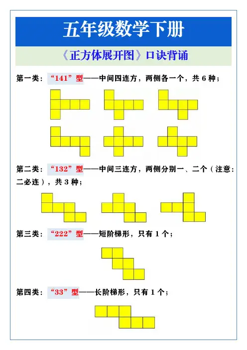 五年级数学下册《正方体展开图》口诀背诵