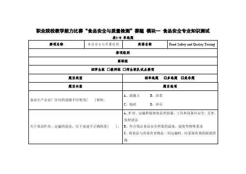 【技能大赛】《食品安全与质量检测》赛项食品安全专业知识测试赛题