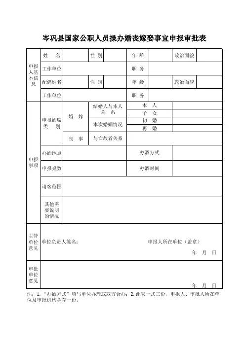 公职人员操办婚丧嫁娶事宜申报审批表