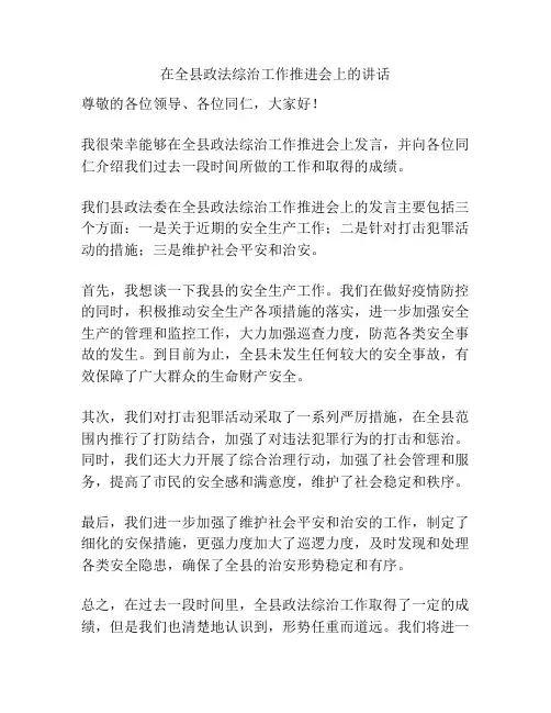 在全县政法综治工作推进会上的讲话
