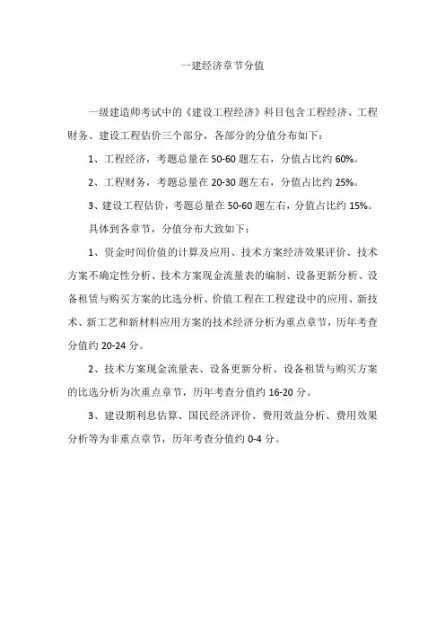一建经济章节分值