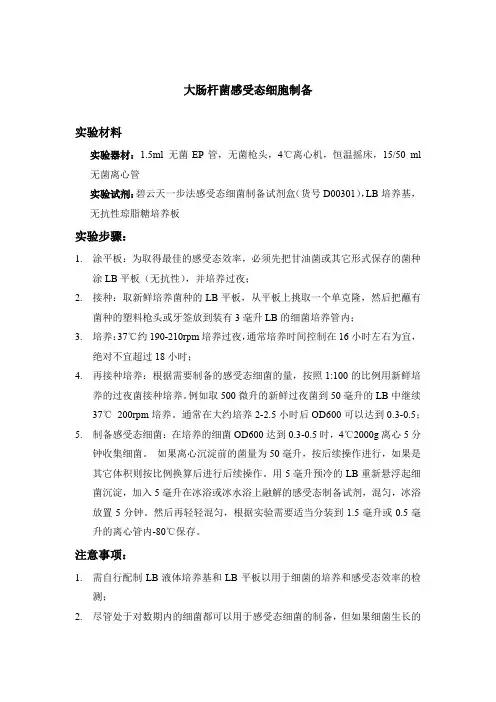 大肠杆菌感受态细胞制备