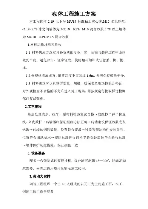 砌体工程施工方案(改)