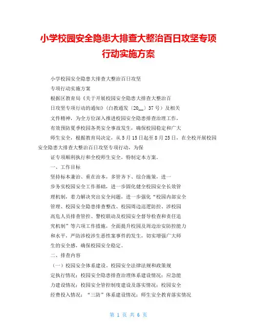 小学校园安全隐患大排查大整治百日攻坚专项行动实施方案