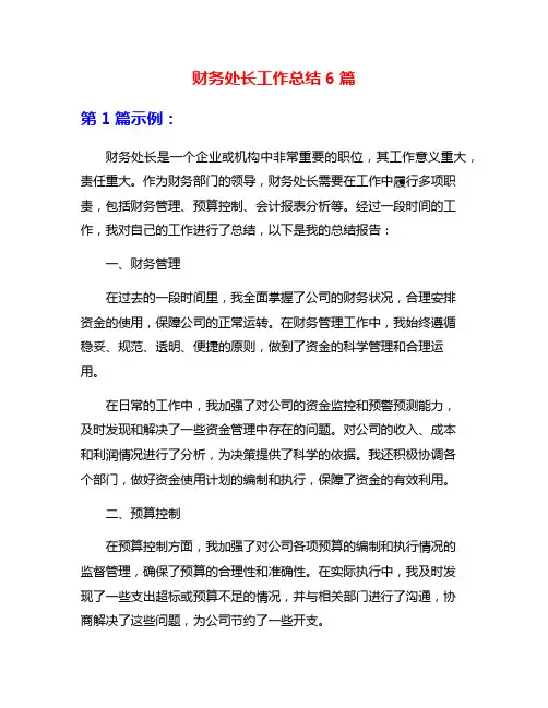 财务处长工作总结6篇